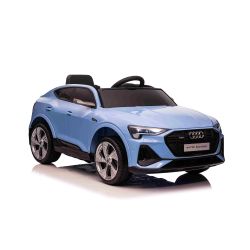 Električni autić Audi E-tron Sportback 12V, plavi, široko jednosjedno sjedalo s pojasom u tri točke, 2.4 GHz daljinski upravljač, USB/AUX ulaz, ovjes, litijeva baterija, LED svjetla, 2 X 25W motor, ORIGINALNA registracija