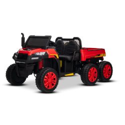 Električni poljoprivredni automobil RIDER 6X6 24V s pogonom na sva četiri kotača 4X 200W, Dvosjed, crveni, Litijeva baterija, EVA kotači, Dvostruko sjedalo od umjetne kože, Ovjesne osovine, Daljinski upravljač 2,4 GHz, MP3 player s USB/AUX, Bluetooth