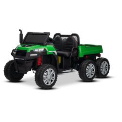 Električni poljoprivredni automobil RIDER 6X6 24V s pogonom na sva četiri kotača 4X 200W, Dvosjed, zeleni, Litijeva baterija, EVA kotači, Dvostruko sjedalo od umjetne kože, Ovjesne osovine, Daljinski upravljač 2,4 GHz, MP3 player s USB/AUX, Bluetooth