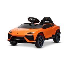 Lamborghini Lanzador 12V električni autić s pogonom na stražnje kotače i registracijom (jednosjed), narančasti, litijeva baterija, LED svjetla, široko sjedalo, 2,4 GHz daljinski upravljač, MP3 player s USB/AUX ulazom i Bluetooth vezom