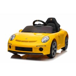 Električni autić RUF GT 12V, žuti, Otvaranje vrata, 2.4 GHz daljinski upravljač, LED svjetla sprijeda i straga, USB/Aux ulaz, litijeva baterija, 2 X 35W motor, ORIGINALNA registracija