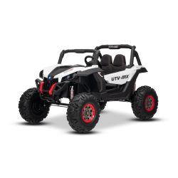 Električni autić NOVI RSX 24V, bijeli, 4x4 pogon, litijeva baterija, EVA kotači, ovjesne osovine, dvosjed od umjetne kože, daljinski upravljač, MP3 player s USB/AUX ulazom