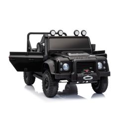 Električni autić Land Rover Defender 110 SVX 12V, crni, 4X4 pogon, LED svjetla, ovjes prednjih i stražnjih kotača, 2.4 GHz daljinski upravljač, USB/Aux ulaz, Bluetooth, litijeva baterija, 4 X 25W motor, ORIGINALNA registracija