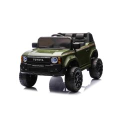 Električni autić Toyota Landcruiser 12V, vojno zelena boja, široko jedno sjedalo, 2.4 GHz daljinski upravljač, USB / AUX ulaz, Bluetooth, ovjes, litijeva baterija, LED svjetla, 2 X 25W motor, ORIGINALNA registracija