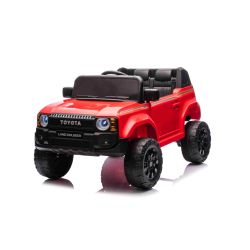 Električni autić Toyota Landcruiser 12V, crveni, široko jedno sjedalo, 2.4 GHz daljinski upravljač, USB / AUX ulaz, Bluetooth, ovjes, litijeva baterija, LED svjetla, 2 X 25W motor, ORIGINALNA registracija