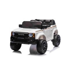 Električni autić Toyota Landcruiser 12V, bijeli, široko jedno sjedalo, 2.4 GHz daljinski upravljač, USB / AUX ulaz, Bluetooth, ovjes, litijeva baterija, LED svjetla, 2 X 25W motor, ORIGINALNA registracija