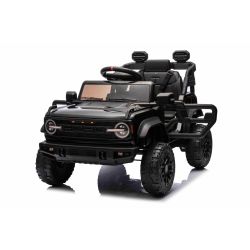 Električni automobil igračka Ford Bronco s pogonom na stražnje kotače s dozvolom (Jedno sjedalo), crni, Litijska baterija, Visoka šasija, široko sjedalo, Stražnja ovjesna osovina, 2,4 GHz Daljinski upravljač, MP3 player s USB ulazom, LED svjetla