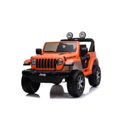 Dječji auto na akumulator JEEP Wrangler, Narančasta, duplo kožno sjedalo, jednosjed, radio s Bluetooth i USB ulazom, 4x4 pogon, Litijeva baterija, EVA kotači, ovjes osovina, 2.4 GHz daljinsko upravljanje, licencirani