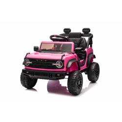 Električni automobil igračka Ford Bronco s pogonom na stražnje kotače s dozvolom (jedno sjedalo), ružičasta, litijska baterija, visoka šasija, široko sjedalo, ovjes stražnje osovine, 2,4 GHz daljinski upravljač, MP3 player s USB ulazom, LED svjetla