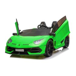 Dječji auto na akumulator Lamborghini Aventador 24V, zeleni lakirani, MP4, PU sjedala, vrata na okomito otvaranje, 2 x 45W motor, dalj. upravljač 2,4 Ghz, 24V baterija, osvijetljeni kotači, mekani EVA kotači, ovjes, lagani start, licencirani