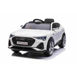 Električni autić Audi E-tron Sportback 12V, bijeli, široko jednosjedno sjedalo s pojasom u tri točke, 2.4 GHz daljinski upravljač, USB/AUX ulaz, ovjes, litijeva baterija, LED svjetla, 2 X 25W motor, ORIGINALNA registracija
