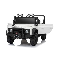 Električni autić Land Rover Defender 110 SVX 12V, bijeli, 4X4 pogon, LED svjetla, ovjes prednjih i stražnjih kotača, 2.4 GHz daljinski upravljač, USB/Aux ulaz, Bluetooth, litijeva baterija, 4 X 25W motor, ORIGINALNA registracija