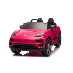 Električni autić Porsche Macan 12V sa stražnjim pogonom i registracijom (jedno sjedalo), roza, litijeva baterija, široko sjedalo, ovjesne osovine, 2,4 GHz daljinski upravljač, MP3 player s USB/AUX ulazom, LED svjetla