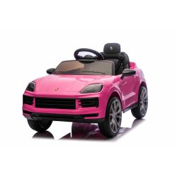 Električni autić Porsche Cayenne 12V sa stražnjim pogonom i registracijom (jedno sjedalo), roza, litijeva baterija, široko sjedalo, ovjesne osovine, 2,4 GHz daljinski upravljač, MP3 player s USB/AUX ulazom, LED svjetla