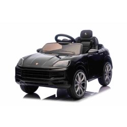 Električni autić Porsche Cayenne 12V sa stražnjim pogonom i registracijom (jedno sjedalo), crni, litijeva baterija, široko sjedalo, ovjesne osovine, 2,4 GHz daljinski upravljač, MP3 player s USB/AUX ulazom, LED svjetla