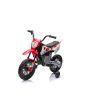 Električni motocikl MOTOCROSS, crveni, 12V baterija, EVA mekani kotači, kožno sjedalo, 2 x 25W motor, ovjes, metalni okvir, MP3 player s Bluetoothom, pomoćni kotači