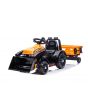 Dječji traktor na akumulator FARMER, narančasti, s grabilicom i prikolicom, stražnji pogon, 6V baterijom, plastičnim kotačima, širokim sjedalom, motorom od 20 W, jednosjed, upravljanje volanom, LED svjetla