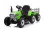 Dječji traktor na akumulator WORKERS s prikolicom, zeleni, pogon na stražnjim kotačima, 12V baterija, široko plastično sjedalo, 2.4 GHz daljinsko upravljanje, MP3 uređaj - USB/Bluetooth, LED svjetla