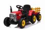 Dječji traktor na akumulator WORKERS s prikolicom, crveni, pogon na stražnjim kotačima, 12V baterija, široko plastično sjedalo, 2.4 GHz daljinsko upravljanje, MP3 uređaj - USB/Bluetooth, LED svjetla