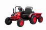 Dječji traktor na akumulator POWER s prikolicom, crveni, pogon na stražnjim kotačima, 12V baterija, plastični kotači, široko sjedalo, 2,4 GHz daljinski upravljač, jednosjed, MP3 uređaj, LED svjetla