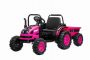 Dječji traktor na akumulator POWER s prikolicom, pink, pogon na stražnjim kotačima, 12V baterija, plastični kotači, široko sjedalo, 2,4 GHz daljinski upravljač, jednosjed, MP3 uređaj, LED svjetla