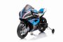 Dječji motocikl na akumulator BMW HP4 RACE 12V, licencirani, plavi, 12V baterija, EVA mekani kotači, motori 2 x 35 W, ovjes, metalni okvir, metalne vilice, pomoćni kotači