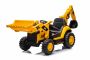 Licencirani Caterpillar električni bager s nagibnom i iskopnom žlicom, jedno sjedalo, žuta boja, USB ulaz na MP3 playeru, stražnji pogon s 2 x 30W motora i litijevom baterijom