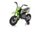 Električni motocikl MOTOCROSS, zeleni, 12V baterija, EVA mekani kotači, kožno sjedalo, 2 x 25W motor, ovjes, metalni okvir, MP3 player s Bluetoothom, pomoćni kotači