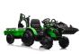 Dječji traktor na akumulator TOP-WORKER 12V s grabilicama i prikolicom, jednosjed, zeleno, mekano PU sjedalo, daljinski upravljač, MP3 player s USB ulazom, stražnji pogon, 2 x 45W motor, EVA kotači, baterija 12V / 10Ah 