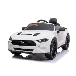Dječji auto na akumulator Ford Mustang 24V, bijeli, mekani EVA kotači, motori 2 x 16000 o/min, 24V baterija, daljinski upravljač 2,4 GHz, MP3 uređaj s USB ulazom, ORIGINALNA licenca 