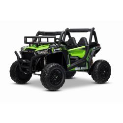 Dječji auto na akumulator UTV 24V, zeleni, dvosjed, 2 x 200 W motor, Litijeva baterija, EVA kotači, ovjes osovine, električna kočnica, tapecirano sjedalo, 2.4 GHz daljinski upravljač, USB, AUX