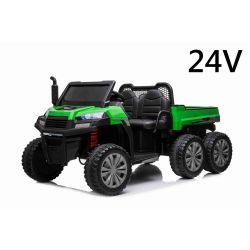 Traktor na akumulator RIDER 6X6 24V s pogonom na četiri kotača 4X 100W, 24V/7Ah baterija, EVA mekani kotači, široko duplo sjedalo, ovjes, 2,4 GHz daljinsko upravljanje, dvosjed, MP3 player s ulazima za USB/SD, Bluetooth