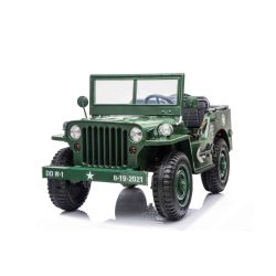 Dječji auto na akumulator USA ARMY 4x4, Zelena, s tri sjedala, MP3 uređaj s USB / SD ulazom, ovjes na svim kotačima, LED svjetla, preklopni vjetrobran, 12V14AH baterija, EVA kotači, kožna sjedala, 2,4 GHz daljinski upravljač, 4x4 pogon