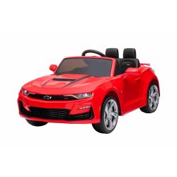 Dječji auto na akumulator Chevrolet Camaro, crveni, originalna licenca, baterija 12V, vrata na otvaranje, kožno sjedalo, 2x 35W motor, LED svjetla, 2,4 Ghz daljinski upravljač, mekani EVA kotači, glatko pokretanje