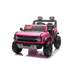 Električni autić Ford Bronco XL s pogonom na stražnje kotače, licenciran (dvosjed), roza, litijska baterija, visoka šasija, dva sjedala, ovjes stražnje osovine, daljinski upravljač 2,4 GHz, MP3 player s USB ulazom, LED svjetla