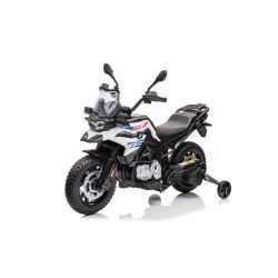 Električni motocikl BMW F850 GS, Licencirani, 12V baterija, EVA mekani kotači, 2 x 35W motor, LED svjetla, Pomoćni kotači, bijeli