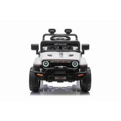 Električni autić OFFROAD NOVO s pogonom na stražnje kotače, bijeli, Litijska baterija, Visoka šasija, široko sjedalo, Ovjesne osovine, 2,4 GHz Daljinski upravljač, LED svjetla