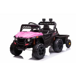 Dječji auto na akumulator RSX SMALL s prikolicom, pink, pogon na stražnjim kotačima, 12V baterija, daljinski upravljač od 2,4 GHz, MP3 uređaj s USB/Aux ulazom, LED svjetla