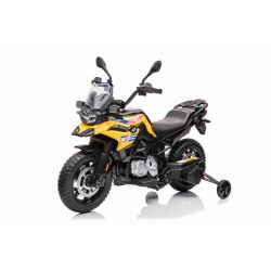 Električni motocikl BMW F850 GS, Licencirani, 12V baterija, EVA mekani kotači, 2 x 35W motor, LED svjetla, Pomoćni kotači, žuti