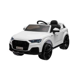 Električni autić Audi Q7 bijeli, Jednosjed, Neovisni ovjes, 12V baterija, Daljinski upravljač, 2 x 35W motor, LED svjetla, USB/AUX ulaz na MP3 playeru, Licencirano