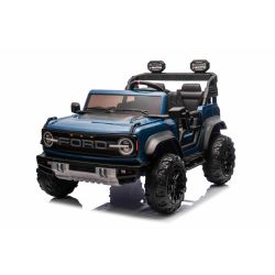 Električni automobil igračka Ford Bronco XL s pogonom na stražnje kotače, licenciran (dvosjed), plavi, litijska baterija, visoka šasija, dva sjedala, ovjes stražnje osovine, 2,4 GHz daljinski upravljač, MP3 player s USB ulazom, LED svjetla