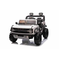 Električni autić Ford Bronco XL s pogonom na stražnje kotače, licenciran (dvosjed), bijeli, Litijska baterija, Visoka šasija, Dva sjedala, Ovjes stražnje osovine, 2,4 GHz daljinski upravljač, MP3 player s USB ulazom, LED svjetla