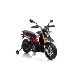 Električni dječji motocikl APRILIA DORSODURO 900, licencirani, 12 V, mekani kotači EVA, motor 2 x 18 W, 12V baterija, ovjes, metalni okvir, metalna vilica, pomoćni kotači, crveni