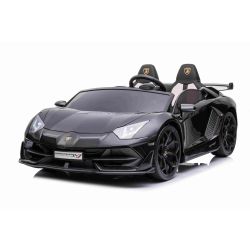  Dječji auto na akumulator Lamborghini Aventador 24V, crni lakirani, MP4, PU sjedala, vrata na okomito otvaranje, 2 x 45W motor, dalj. upravljač 2,4 Ghz, 24V baterija, osvijetljeni kotači, mekani EVA kotači, ovjes, lagani start, licencirani