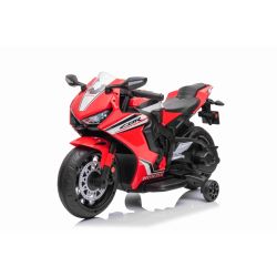 Dječji motocikl na akumulator HONDA CBR 1000RR, licencirani, 12V baterija, sjedalo od skaja, plastični kotači, 30W motor, LED svjetla, masivni okvir, pomoćni kotači, crveni