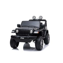 Dječji auto na akumulator JEEP Wrangler, crni, duplo kožno sjedalo, jednosjed, radio s Bluetooth i USB ulazom, 4x4 pogon, Litijeva baterija, EVA kotači, ovjes osovina, 2.4 GHz daljinsko upravljanje, licencirani