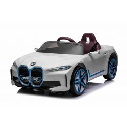 BMW i4 električni auto, Bijela, 2.4 GHz daljinski upravljač, USB / AUX / Bluetooth veza, ovjes, 12V baterija, LED svjetla, 2 X MOTOR, ORIGINALNA licenca
