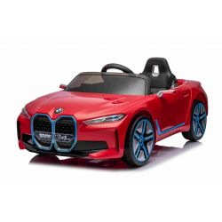 BMW i4 električni auto, Crvena, 2.4 GHz daljinski upravljač, USB / AUX / Bluetooth veza, ovjes, 12V baterija, LED svjetla, 2 X MOTOR, ORIGINALNA licenca