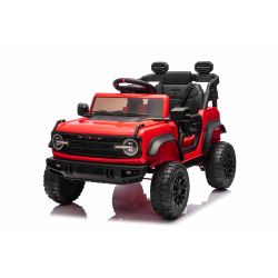 Električni automobil igračka Ford Bronco s pogonom na stražnje kotače s dozvolom (Jedno sjedalo), crveni, Litijska baterija, Visoka šasija, široko sjedalo, Ovjes stražnje osovine, 2,4 GHz Daljinski upravljač, MP3 player s USB ulazom, LED svjetla