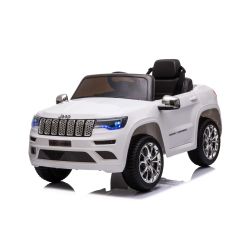  Dječji auto na akumulator JEEP GRAND CHEROKEE 12V, bijeli, kožno sjedalo, baterija 12V/7AH, vrata na otvaranje, 2 x 35W motor, 2,4 Ghz daljinski upravljač, mekani EVA kotači, ovjes, lagani start, MP3 uređaj s USB/AUX ulazom